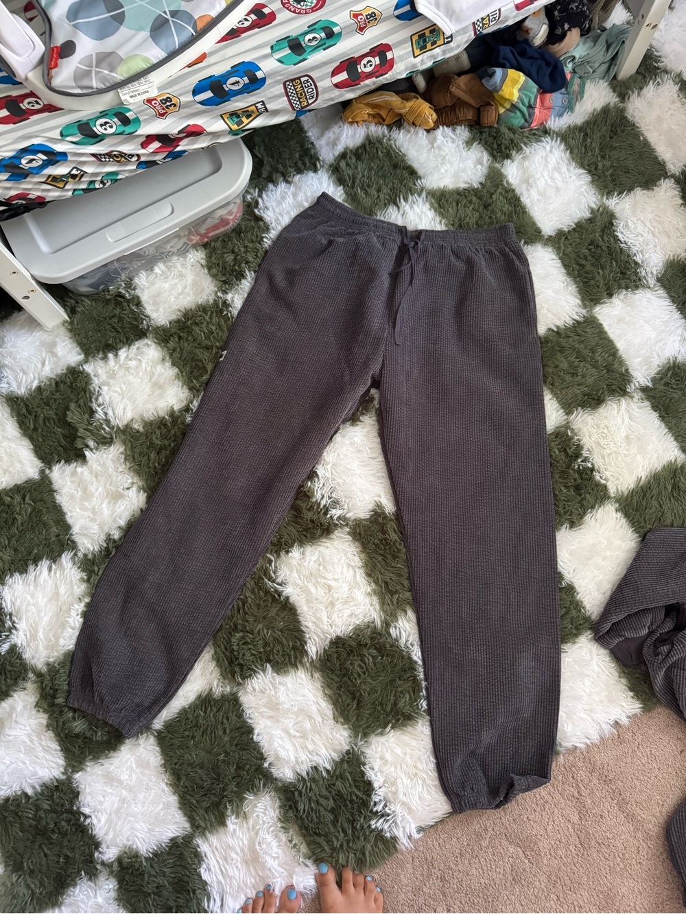 White Fox Boutique Charcoal Waffle-Knit Jogger Pants